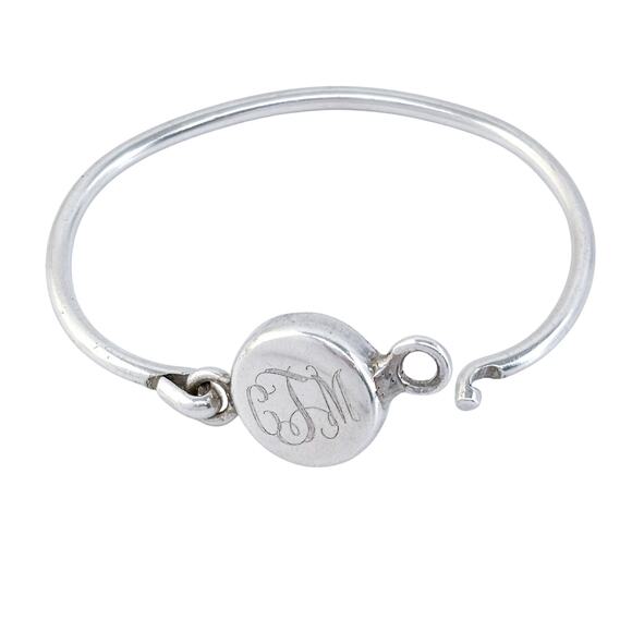 Monogram CJM Hook Bangle Bracelet | Vintage Sterling Silver 925 | 6.5" - Picture 7 of 10